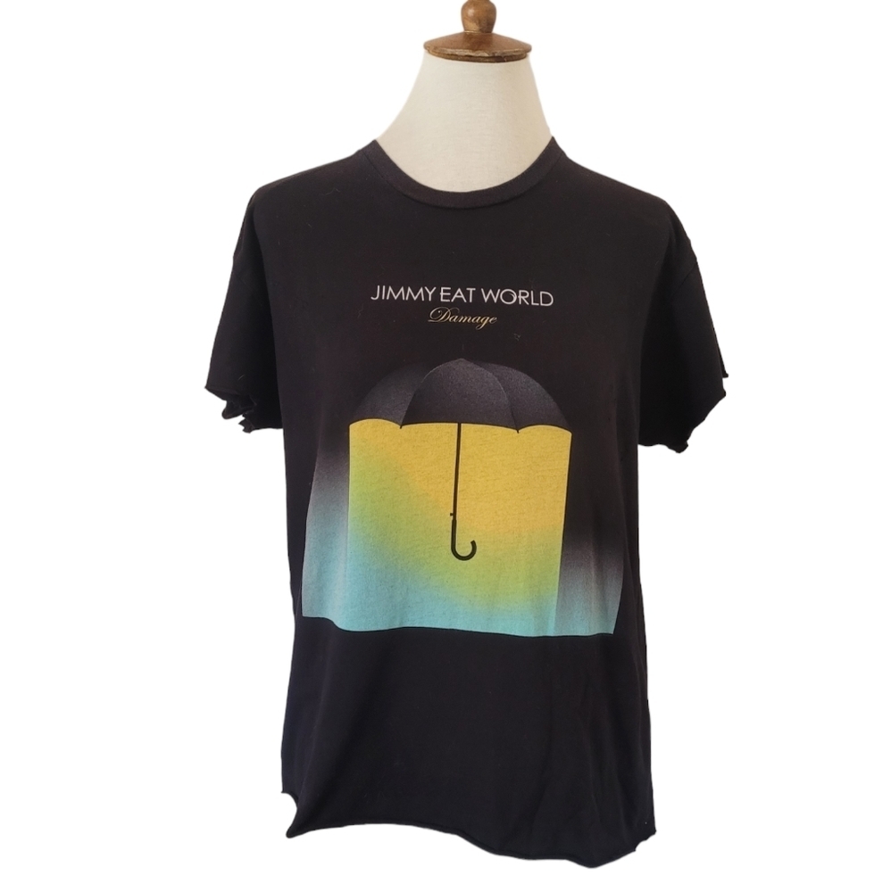 Jimmy Eat World Damage Black Distressed Upcycled Short Sleeve‎ T Shirt